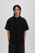 Gender Neutral Drape Neck Short-Sleeve Shirt (Black)