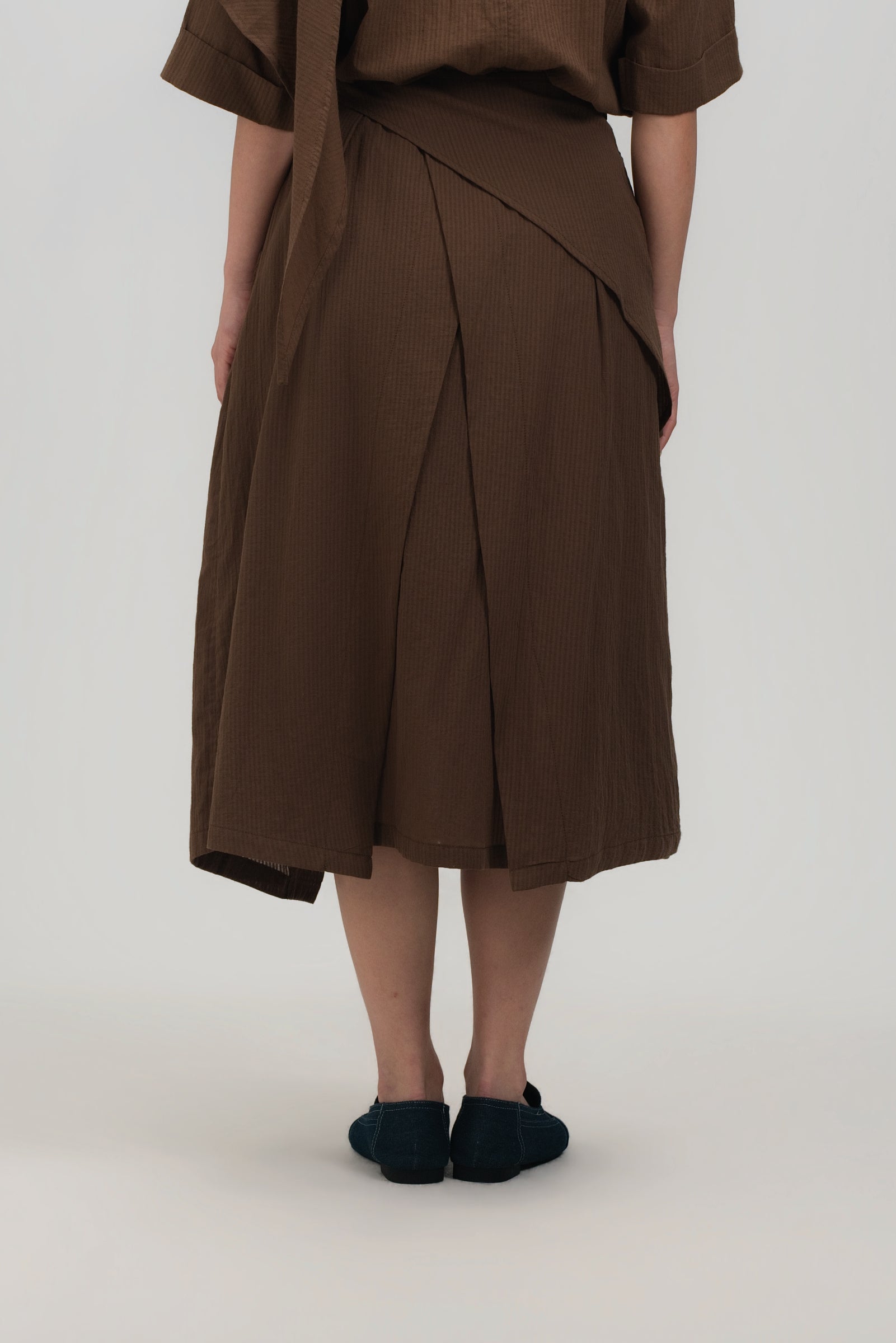 Waist Bandeu Layering Pleated Skirt - Midi (Brown Grid)