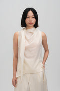 Triangle Neck-Scarf Tank Top (Off White Grid)