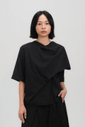 Neck-Scarf Half Sleeve Blouse (Black Grid)