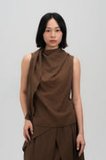 Triangle Neck-Scarf Tank Top (Brown Grid)