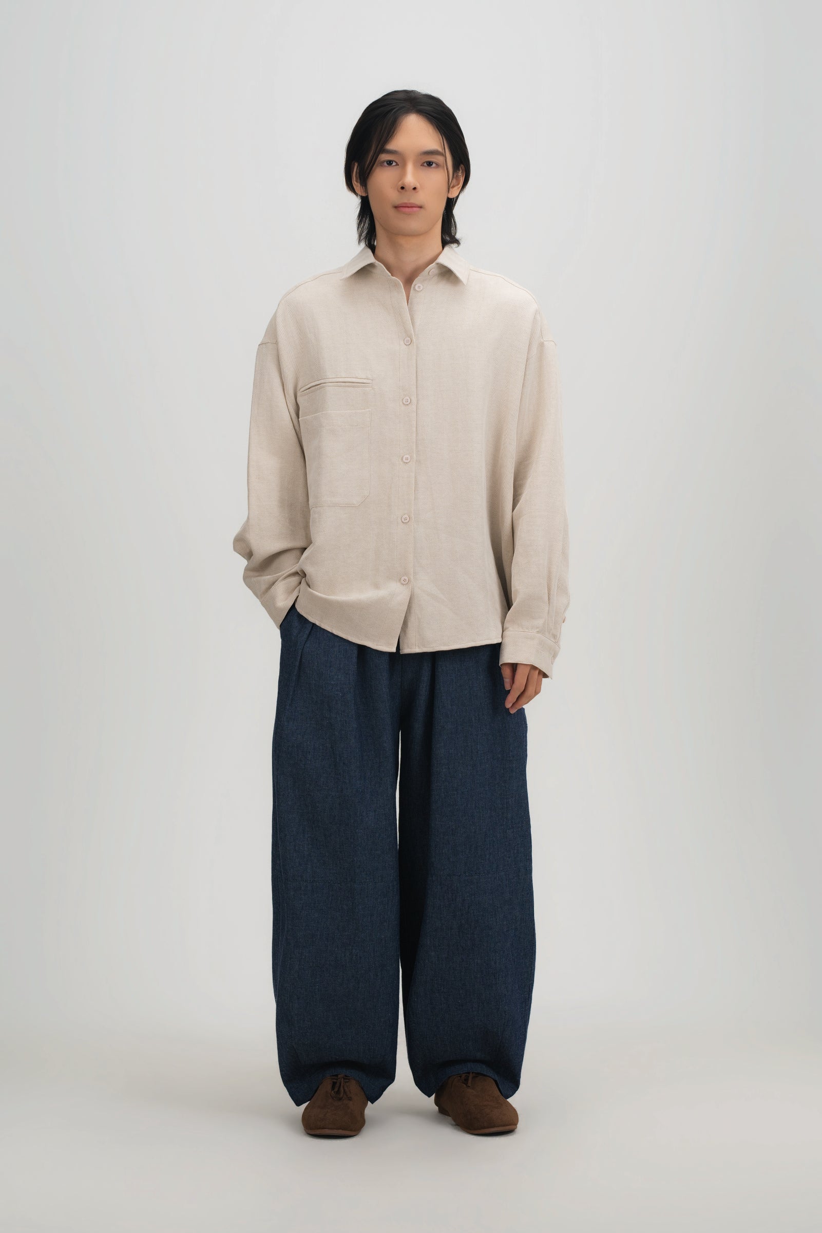 Gender Neutral Cocoon Trousers (Linen Denim / Blue)