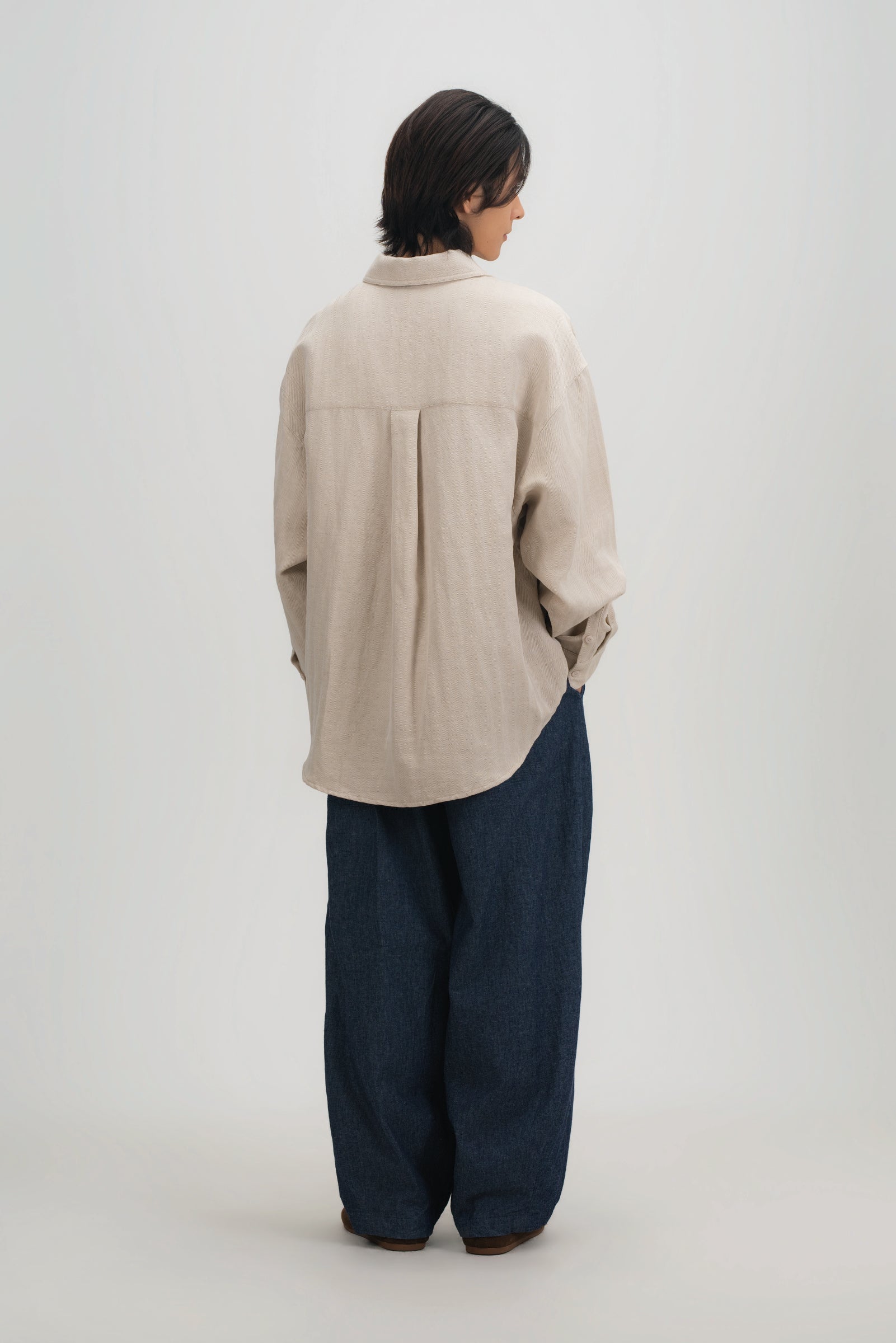 Gender Neutral Cocoon Trousers (Linen Denim / Blue)