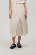 Waist Bandeu Layering Pleated Skirt - Midi (Off White Grid)
