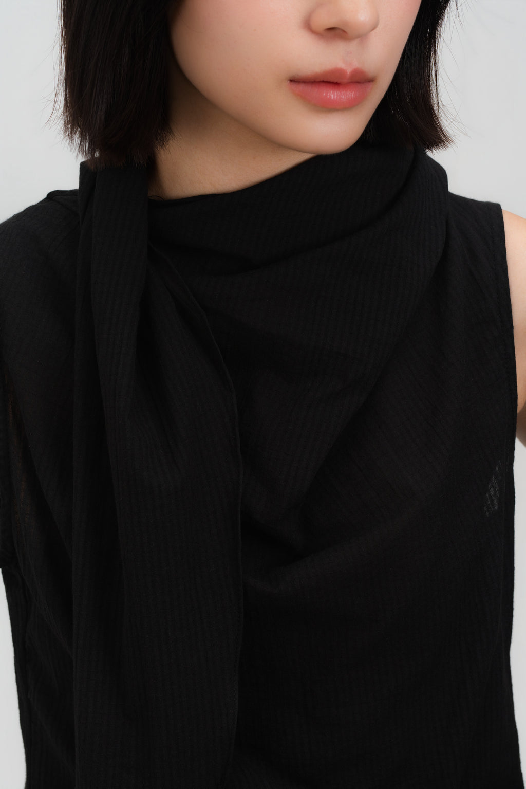 Triangle Neck-Scarf Tank Top (Black Grid)