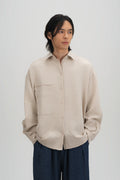 Gender Neutral Oversized Arm Long Sleeve Blouse (Linen Beige)
