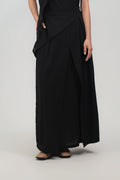 Waist Bandeu Layering Pleated Skirt - Plus Long (Black Grid)
