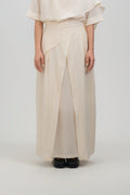 Waist Bandeu Layering Pleated Skirt - Plus Long (Off White Grid)