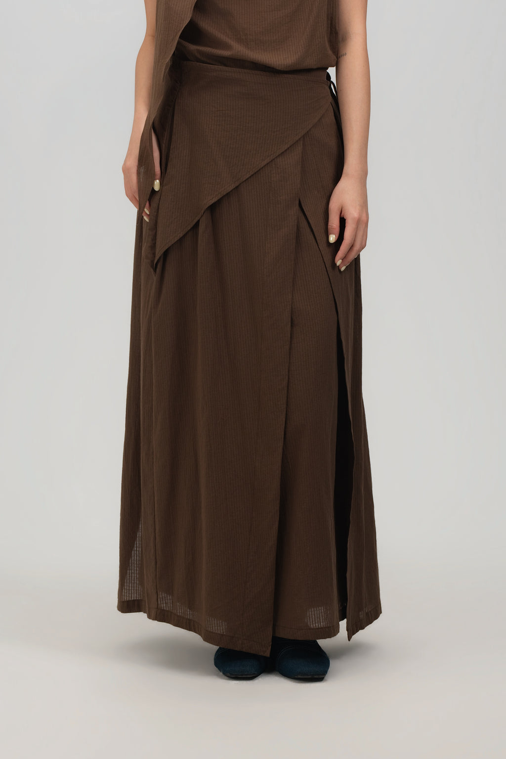 Waist Bandeu Layering Pleated Skirt - Plus Long (Brown Grid)