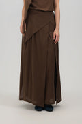 Waist Bandeu Layering Pleated Skirt - Plus Long (Brown Grid)