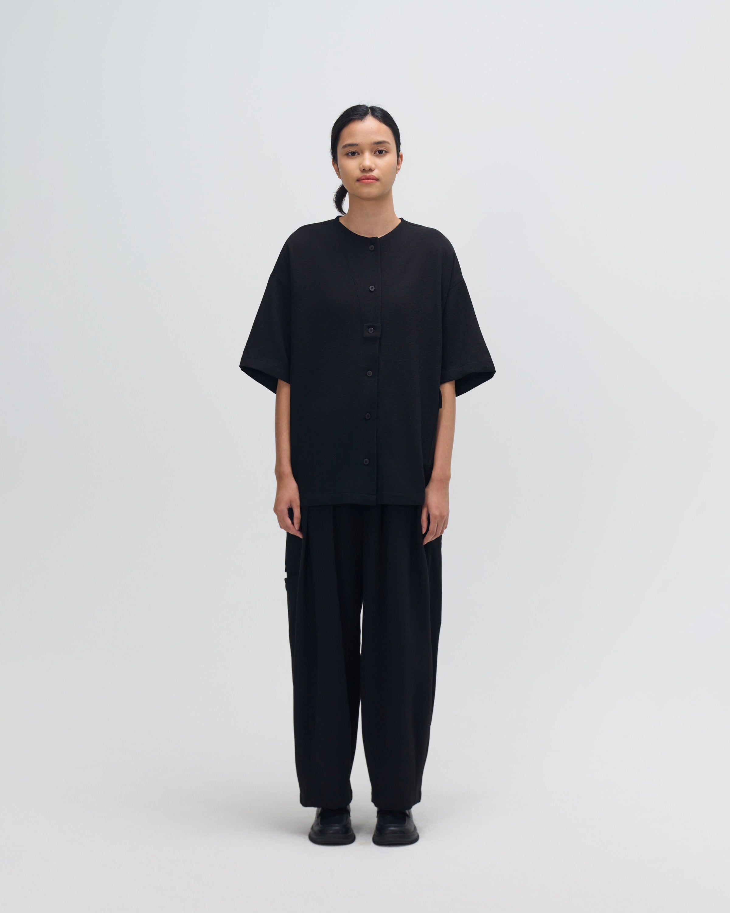 Gender Neutral Oversized Drop Shoulder Boxy Shirt (Poly Waffle Black)