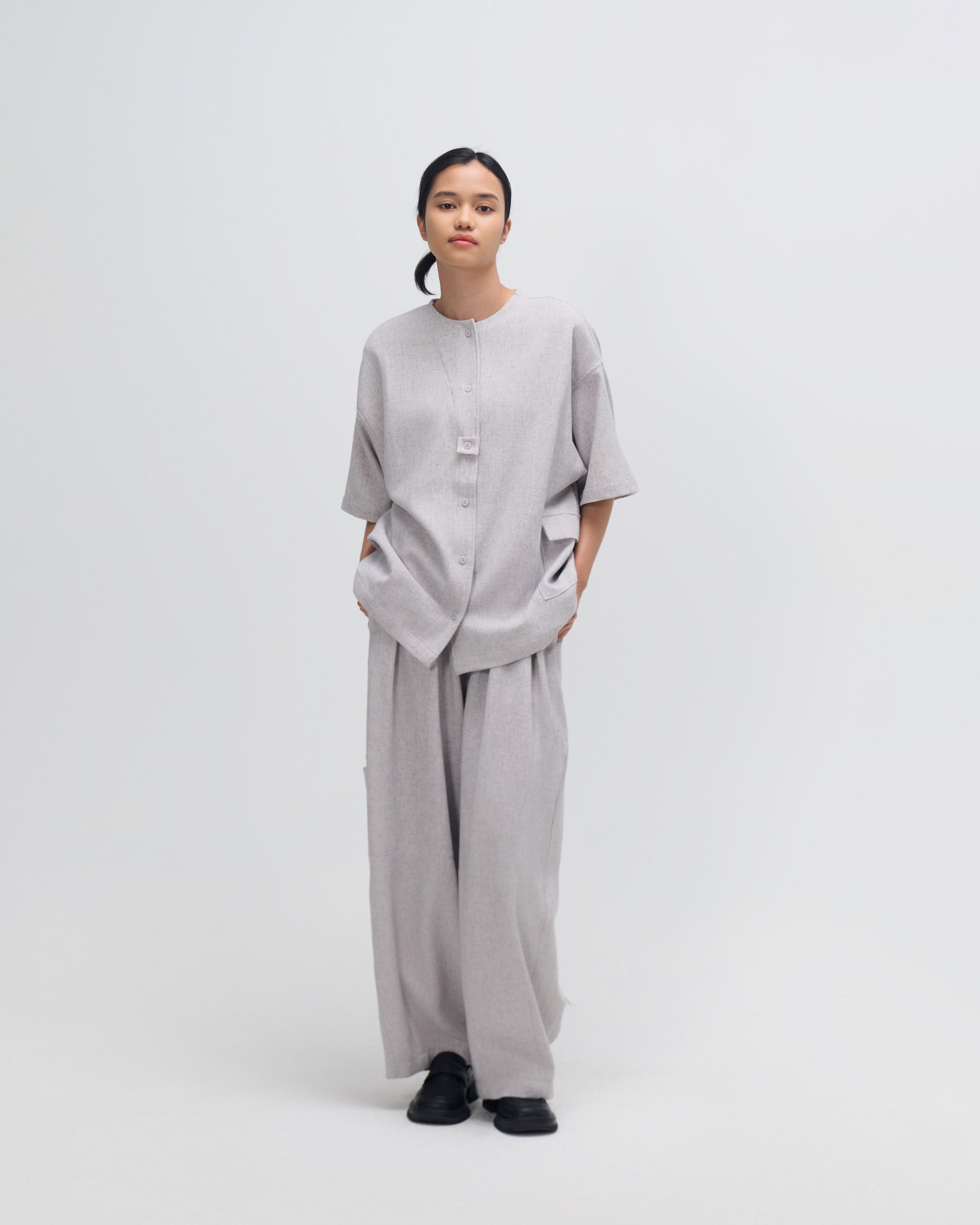 Gender Neutral Oversized Drop Shoulder Boxy Shirt (Poly Waffle Grey)