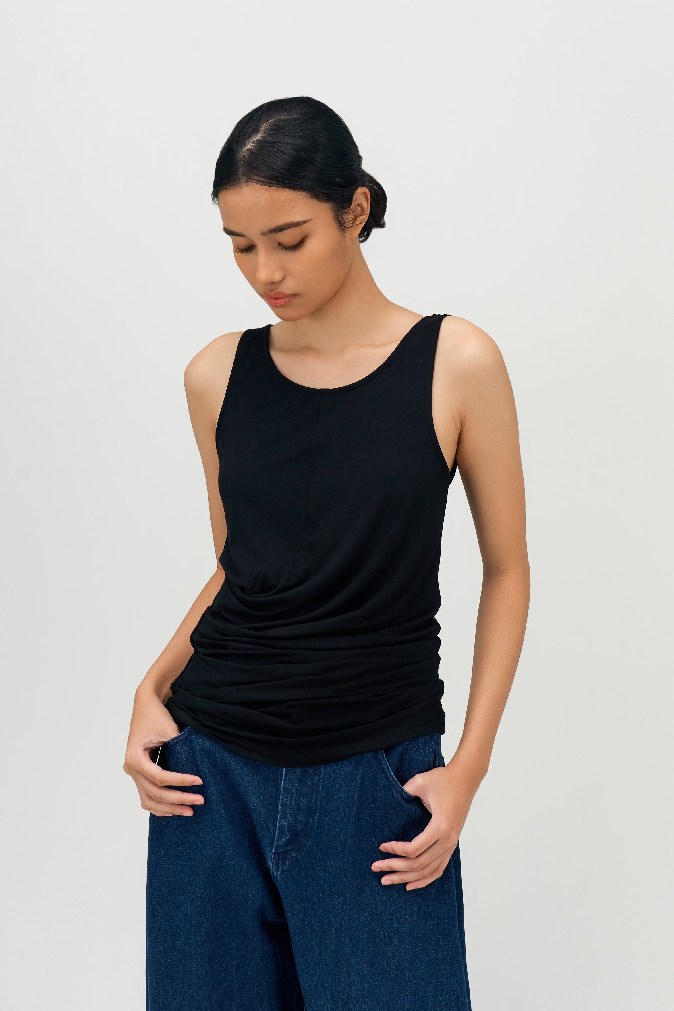 Classic - Drape Long Tank Top (Black)