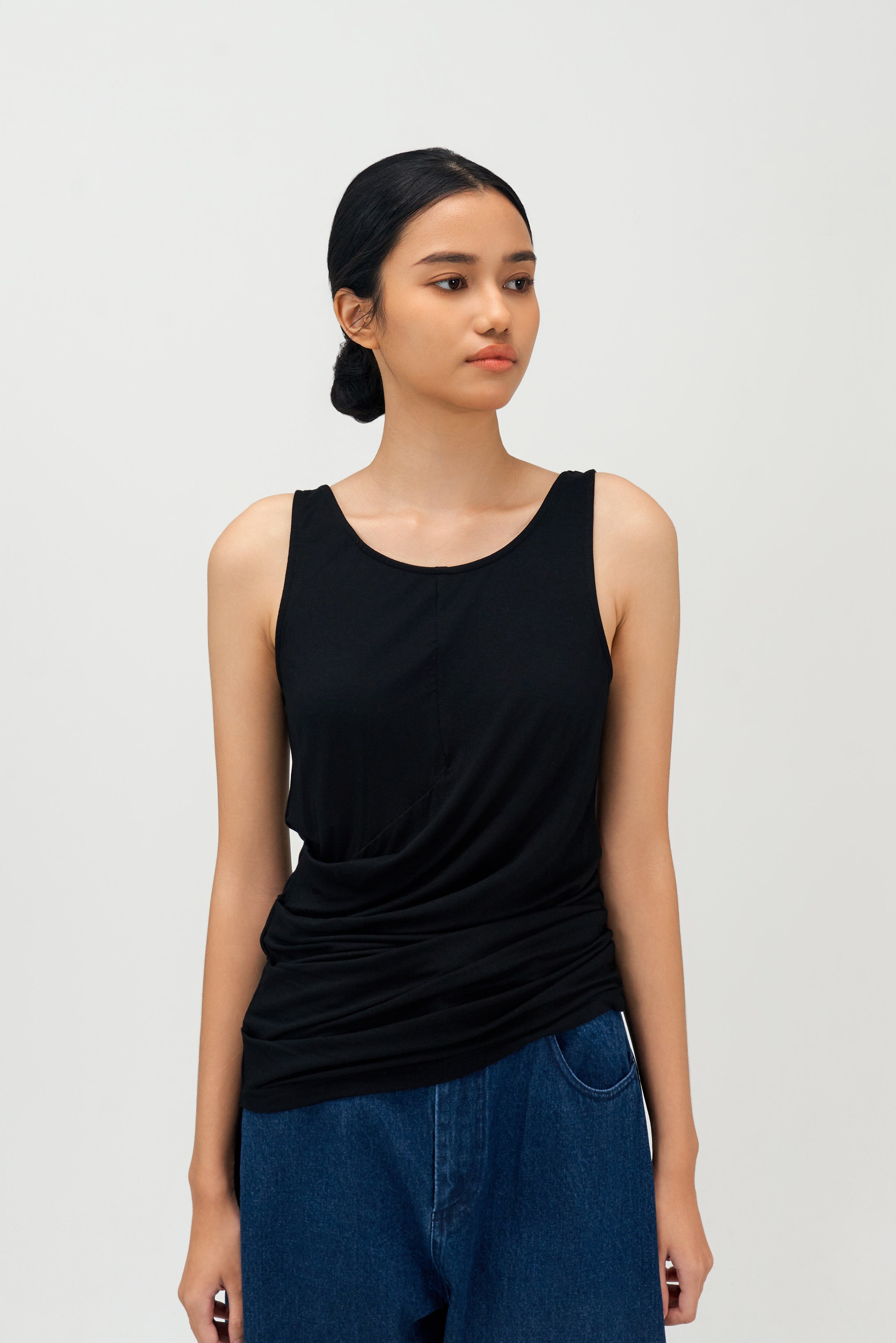 Classic - Drape Long Tank Top (Black)
