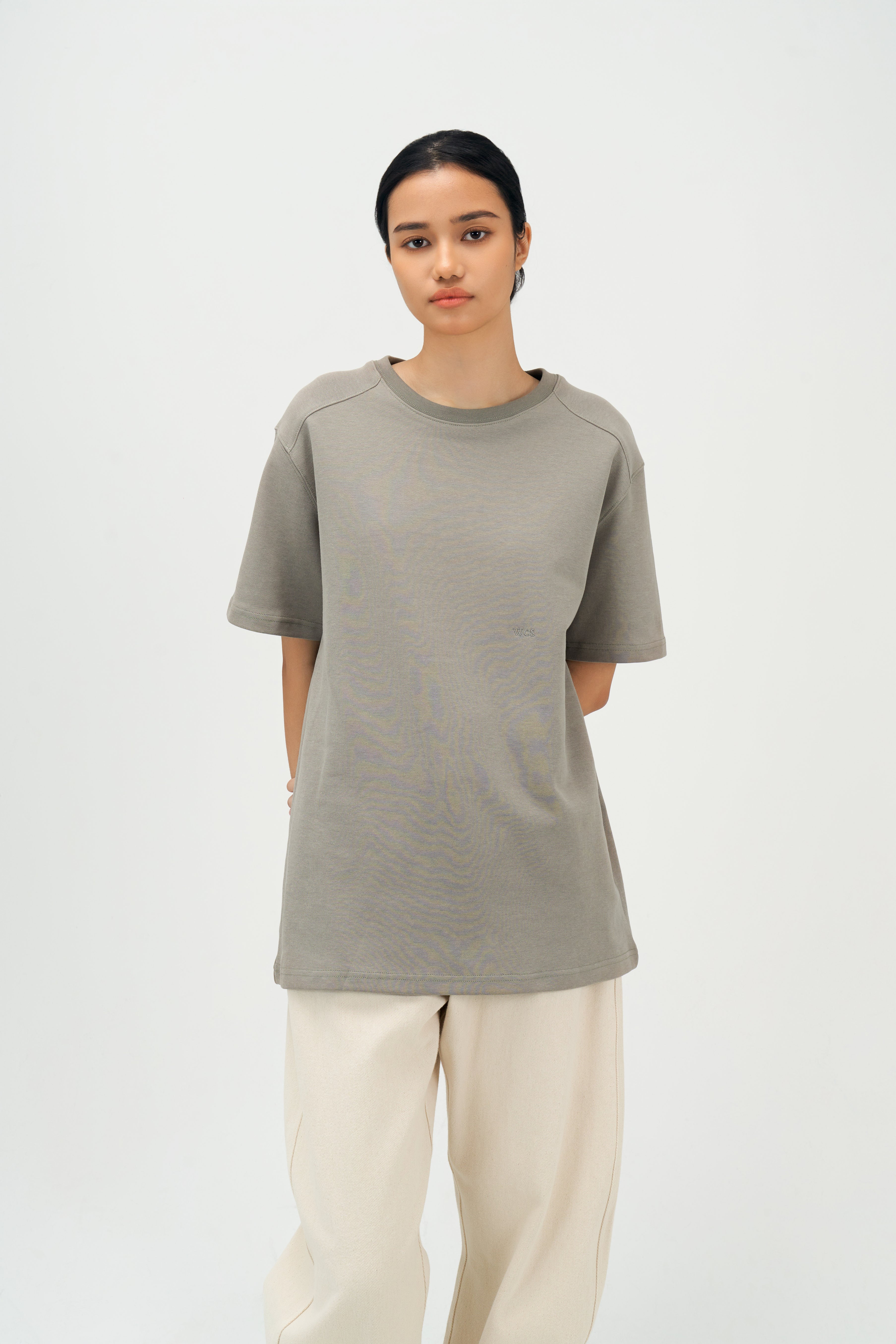 Classic - Gender Neutral Straight Shoulder Oversized Tee (Olive Grey)