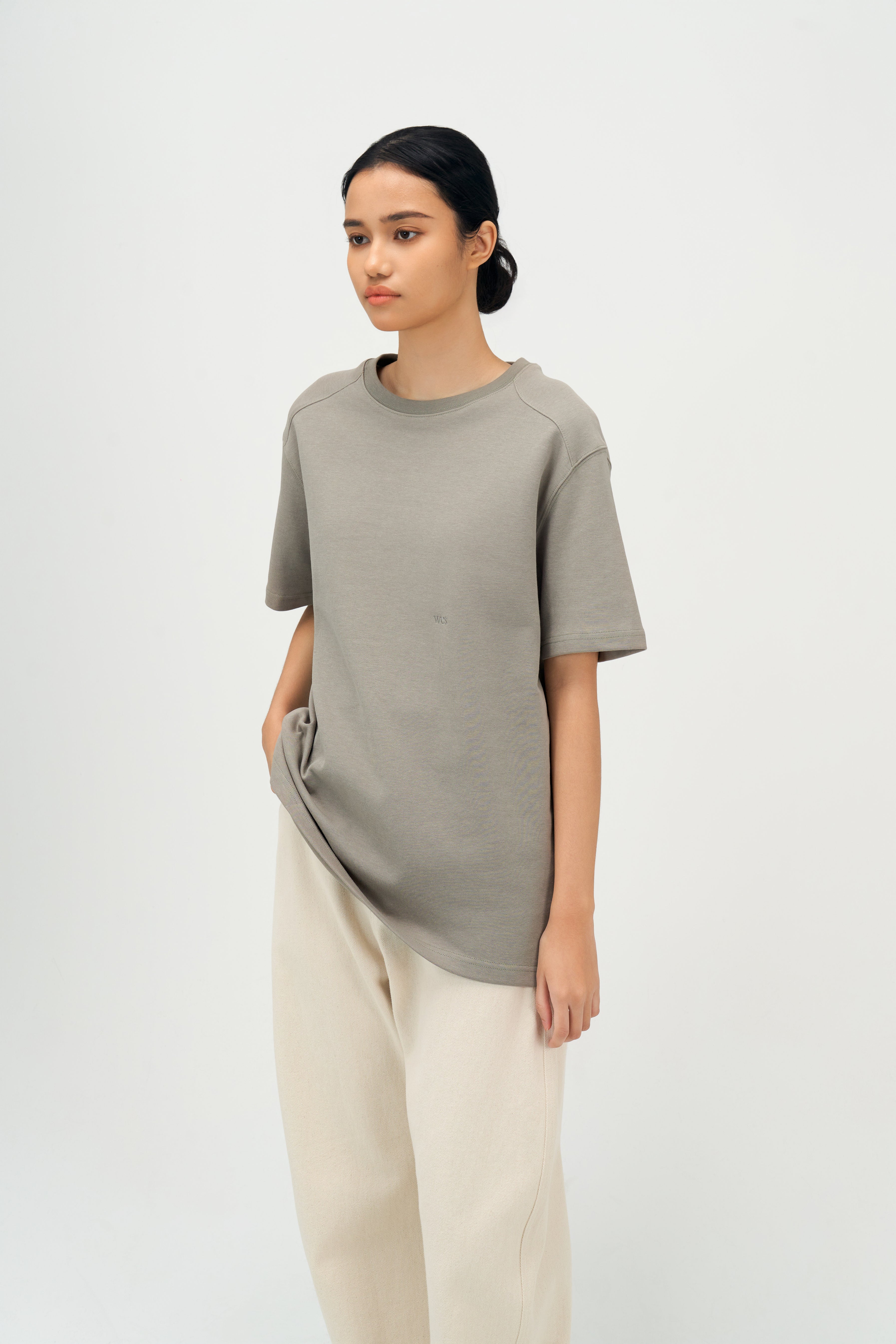 Classic - Gender Neutral Straight Shoulder Oversized Tee (Olive Grey)