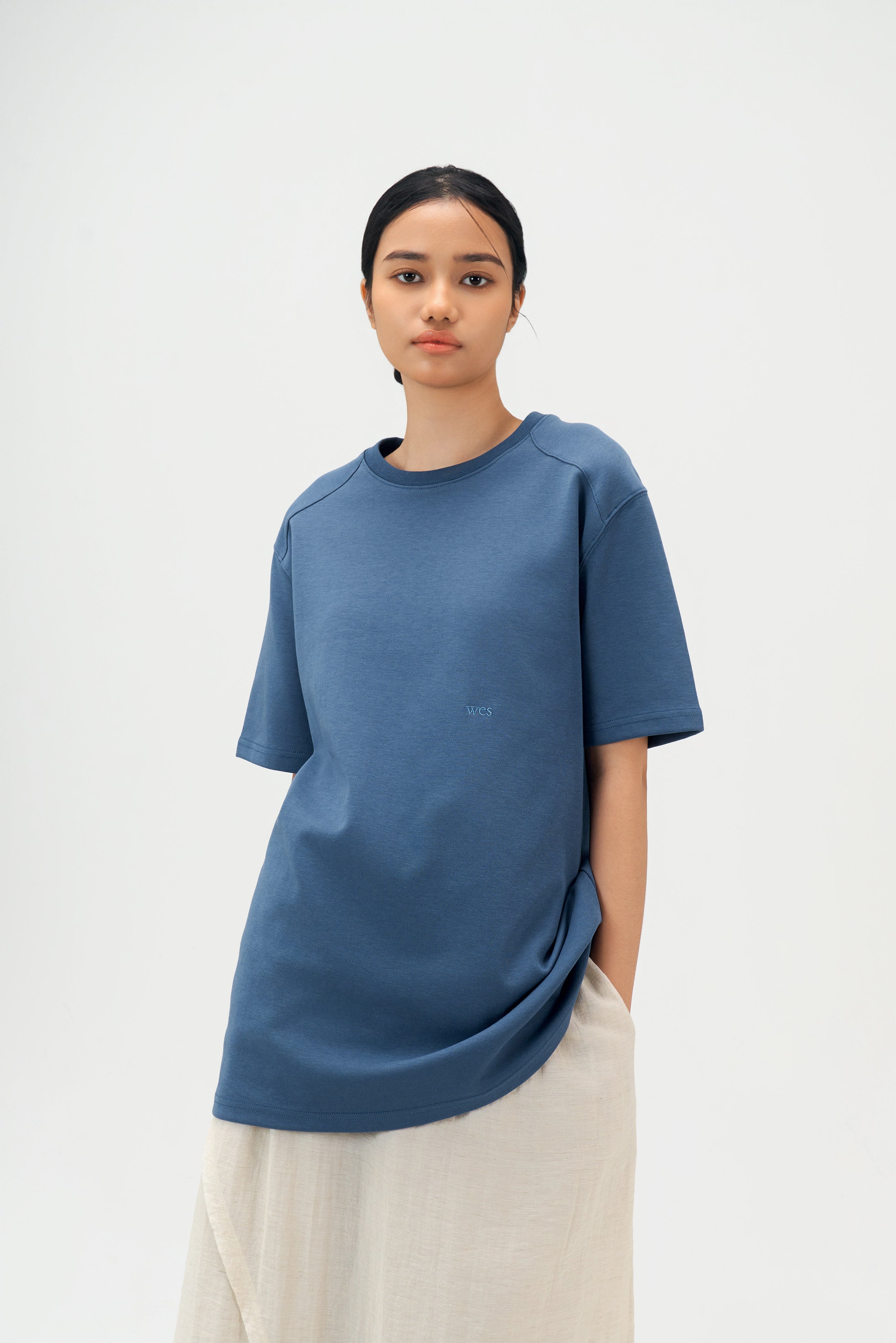 Classic - Gender Neutral Straight Shoulder Oversized Tee (Blue)