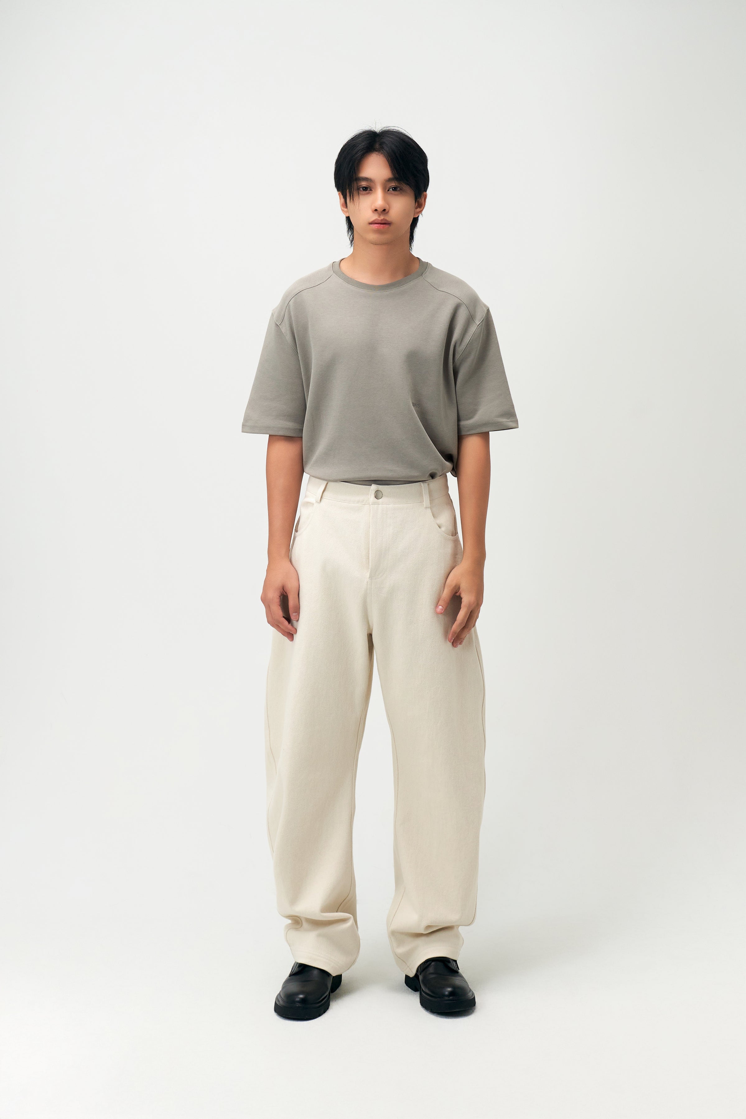 Classic - Gender Neutral Straight Shoulder Oversized Tee (Olive Grey)