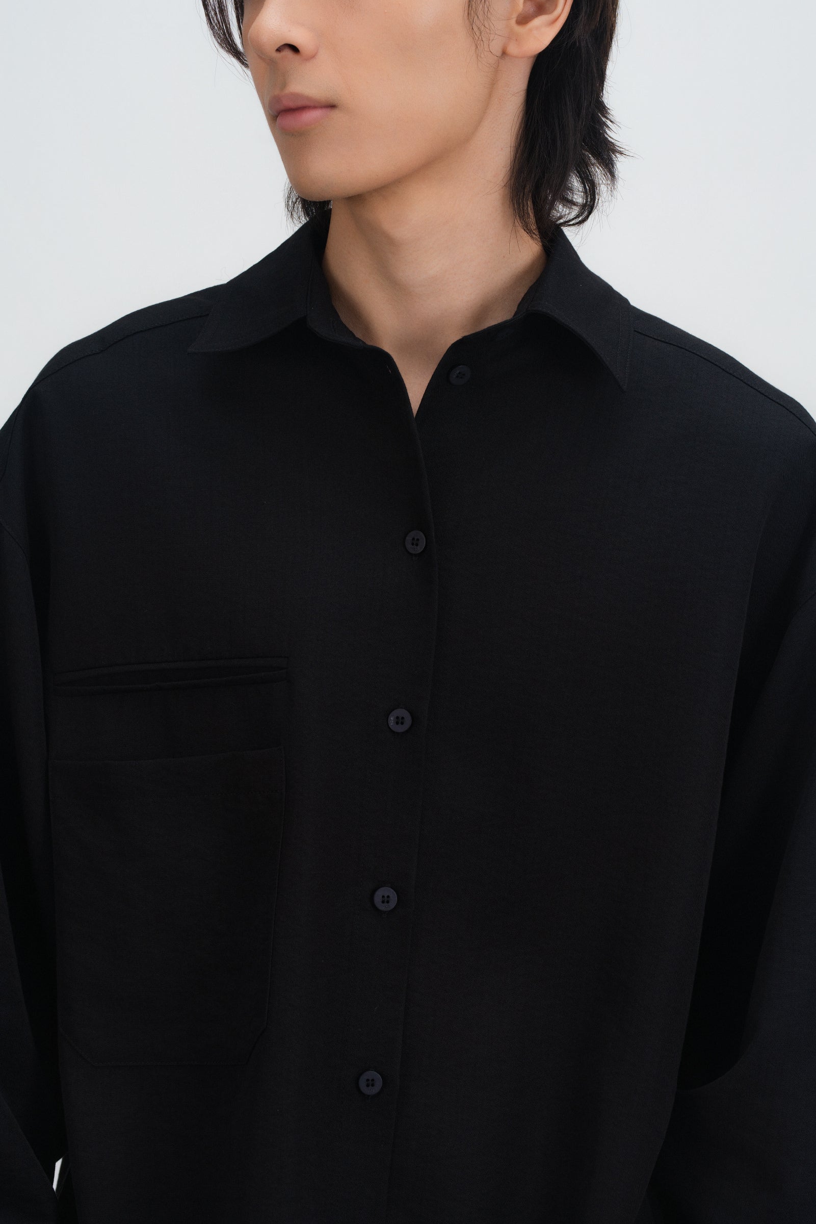 Gender Neutral Oversized Arm Long Sleeve Blouse (Black)