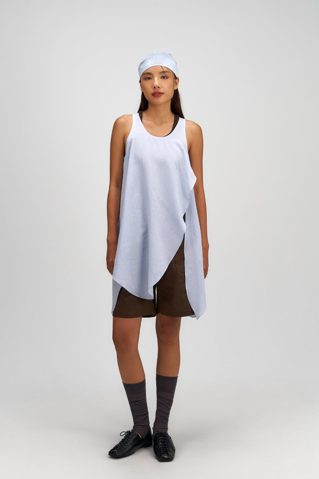 Asymmetrical Layering Long Tank Top (Blue)