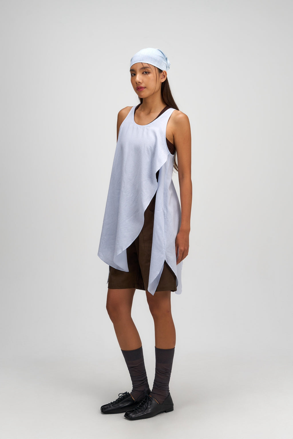 Asymmetrical Layering Long Tank Top (Blue)
