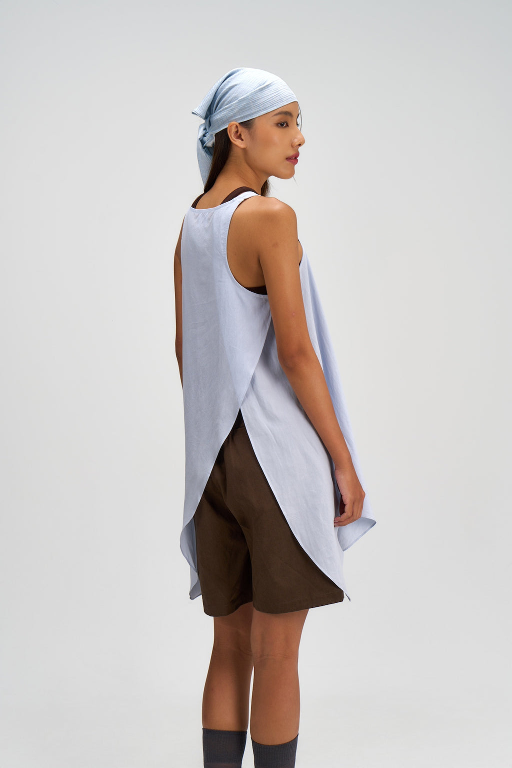 Asymmetrical Layering Long Tank Top (Blue)
