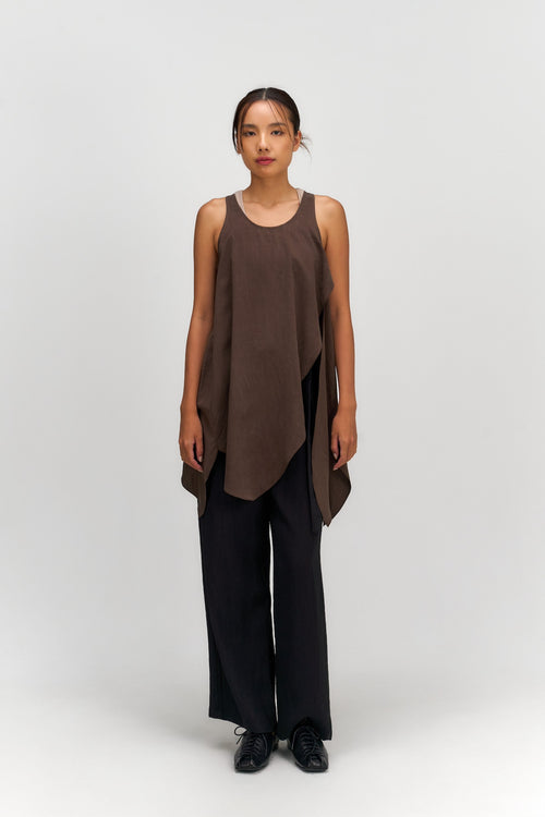 Asymmetrical Layering Long Tank Top (Brown)