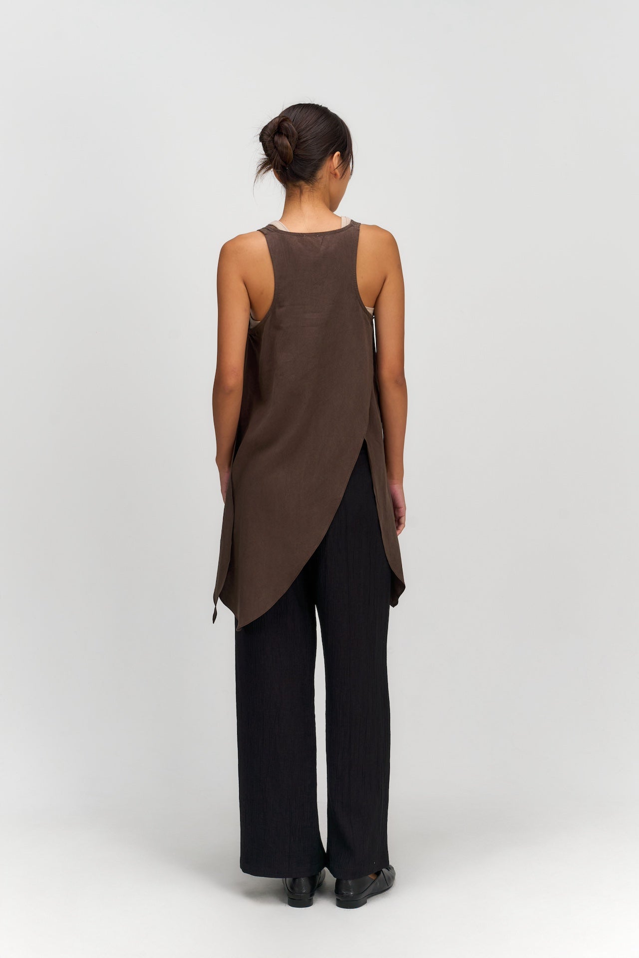 Asymmetrical Layering Long Tank Top (Brown)