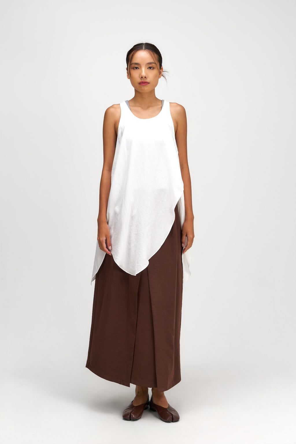 Waist Bandeu Pleated Skirt - Plus Long (Brown)