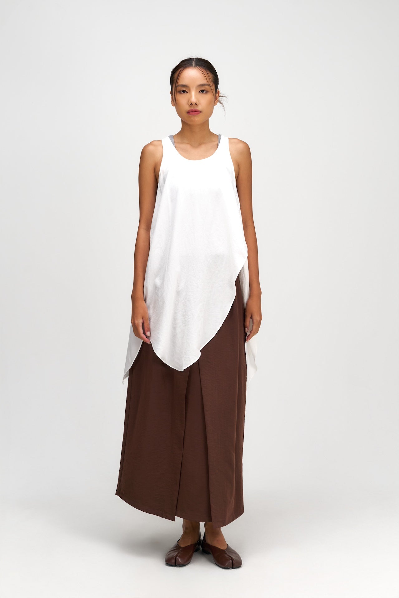 Waist Bandeu Pleated Skirt - Plus Long (Brown)