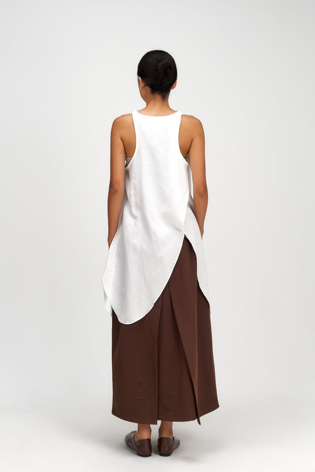 Waist Bandeu Pleated Skirt - Plus Long (Brown)
