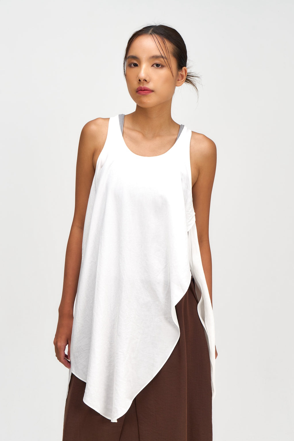 Asymmetrical Layering Long Tank Top (White)