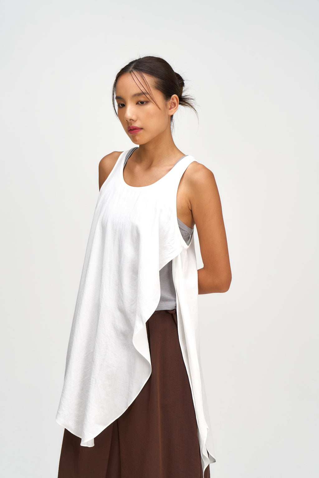 Asymmetrical Layering Long Tank Top (White)