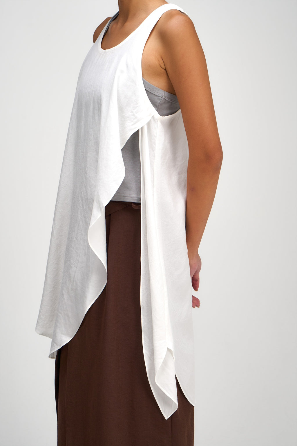 Asymmetrical Layering Long Tank Top (White)
