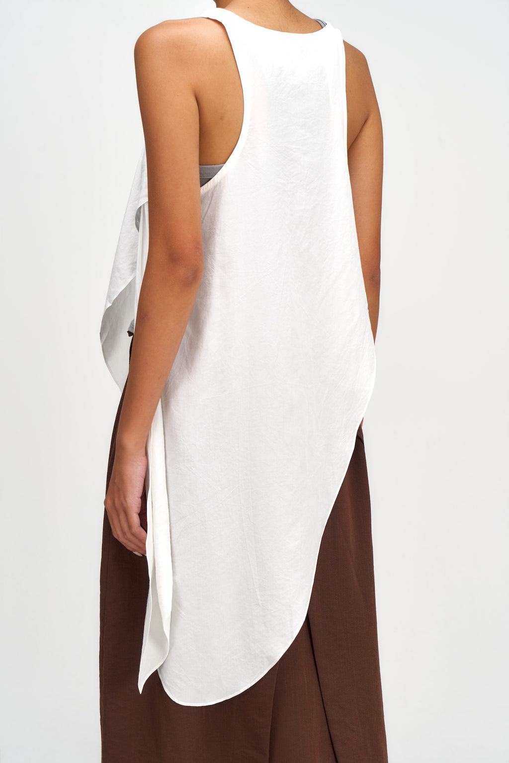 Asymmetrical Layering Long Tank Top (White)