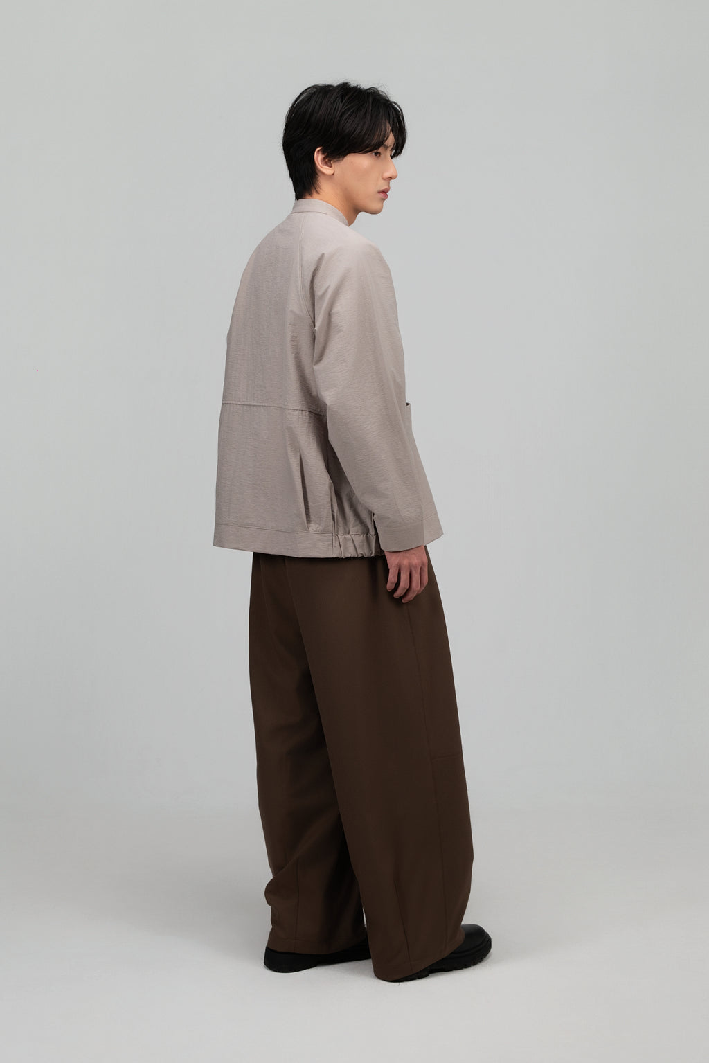 Gender Neutral Mandarin Collar Outer Blouse (Oat Grey)