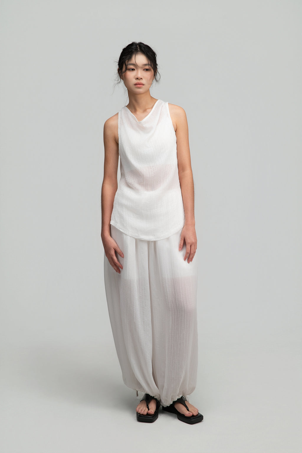 Soft Drape Neck Tank Top (White)