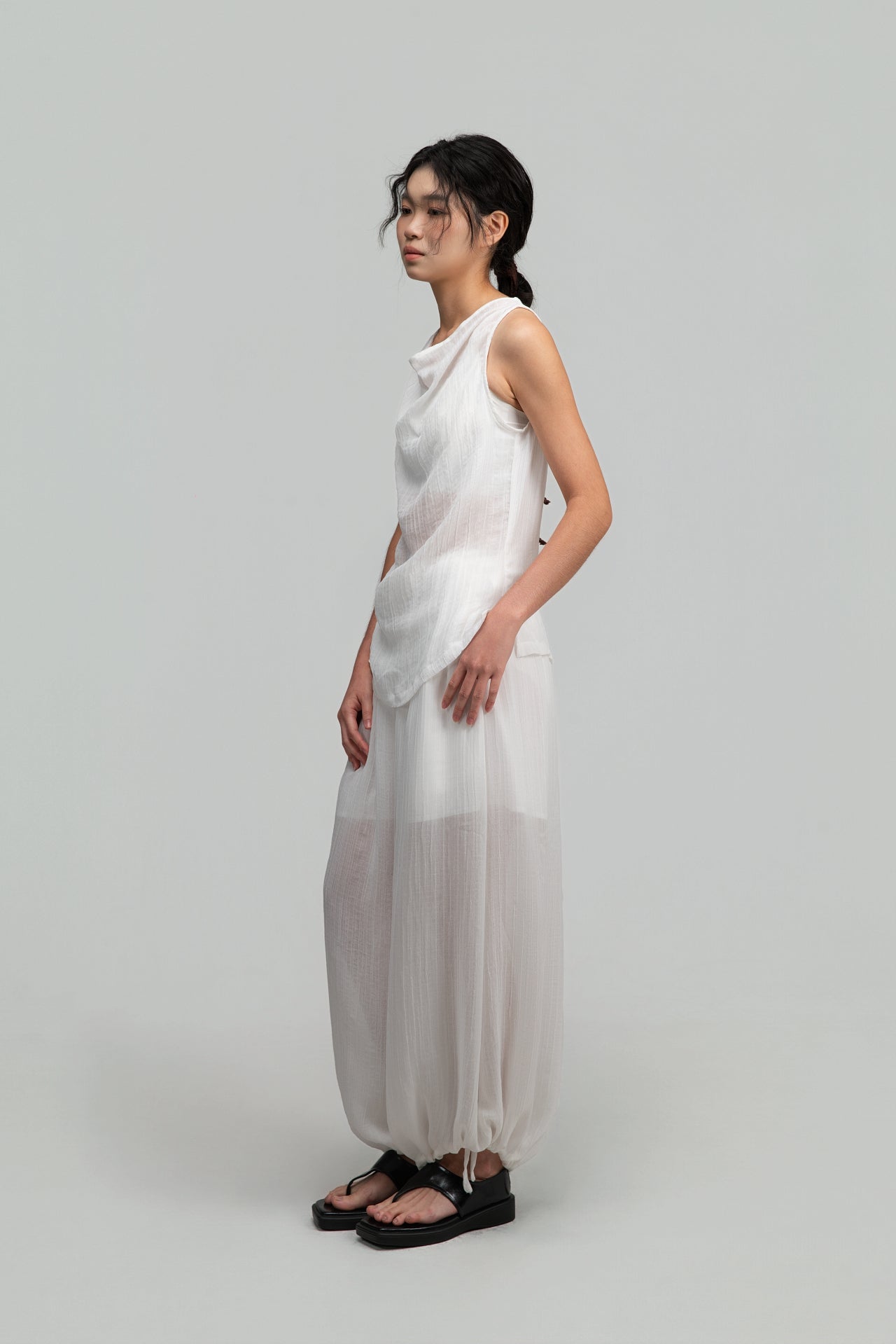 Soft Drape Neck Tank Top (White)