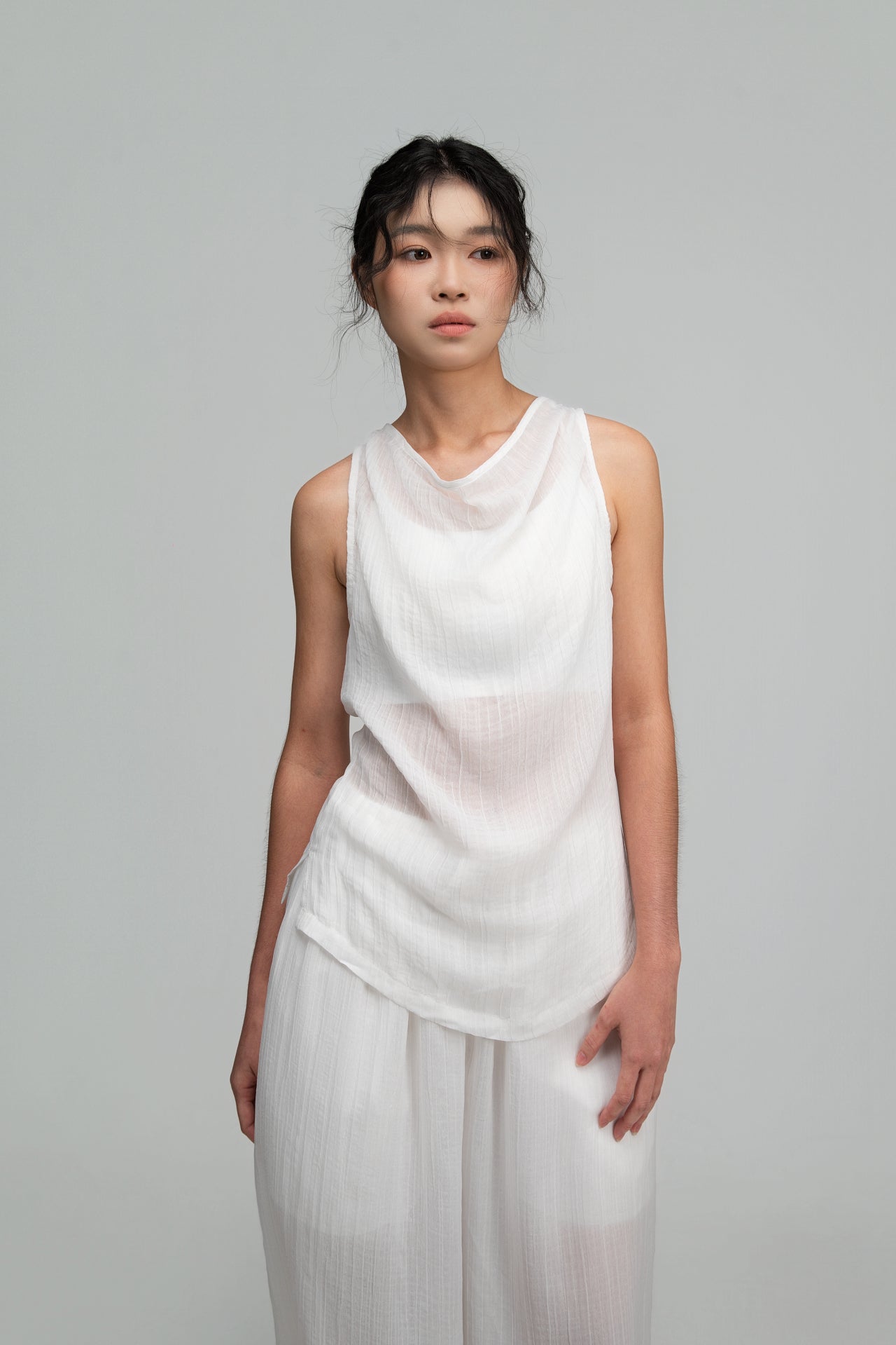 Soft Drape Neck Tank Top (White)