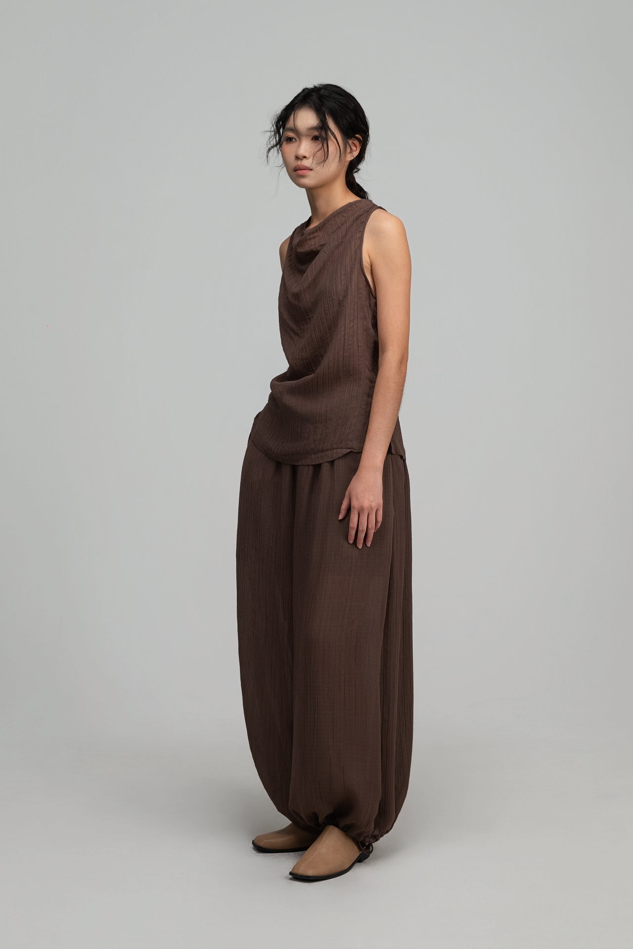 Soft Lantern Pants w/ Lining (Brown)