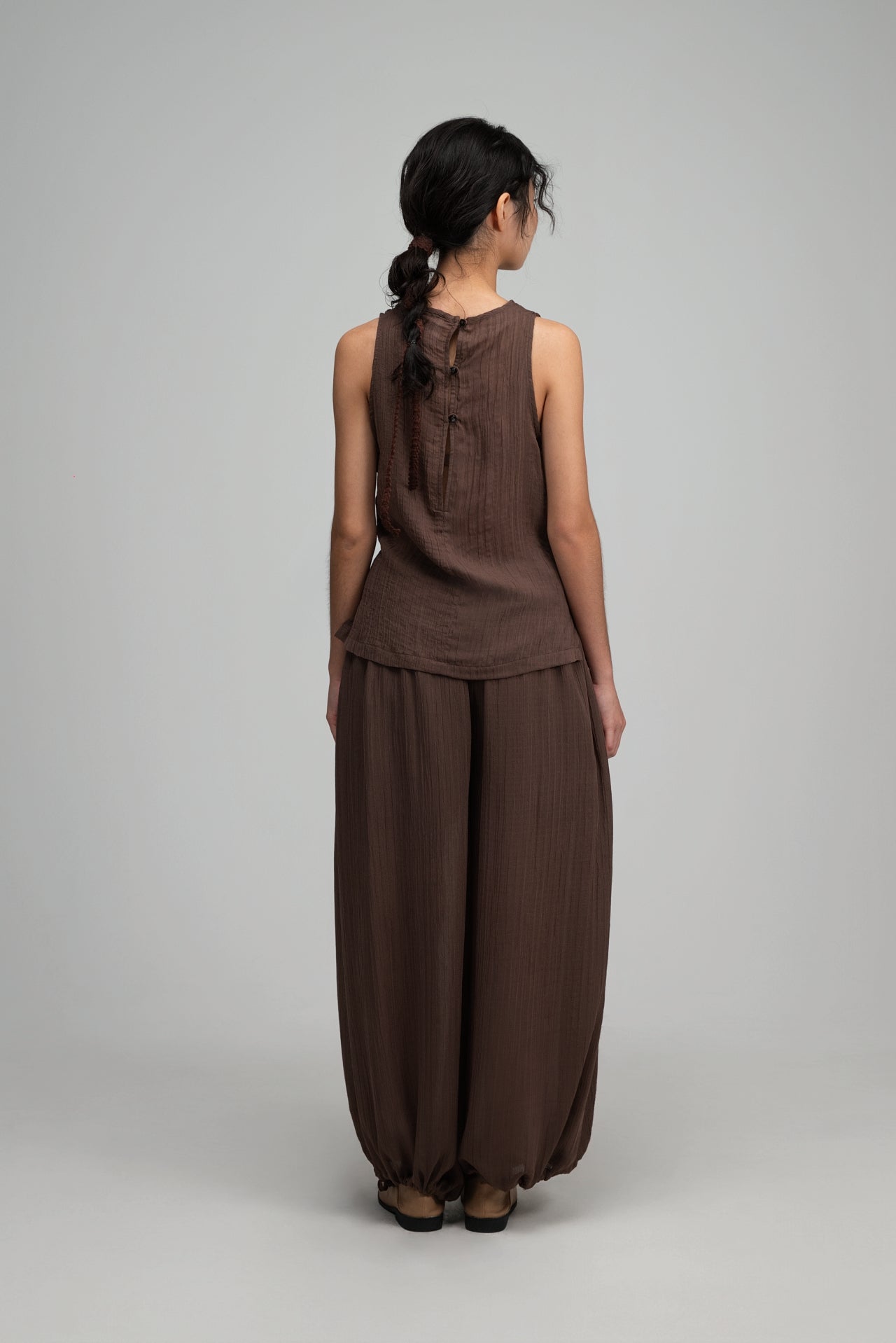 Soft Drape Neck Tank Top (Brown)