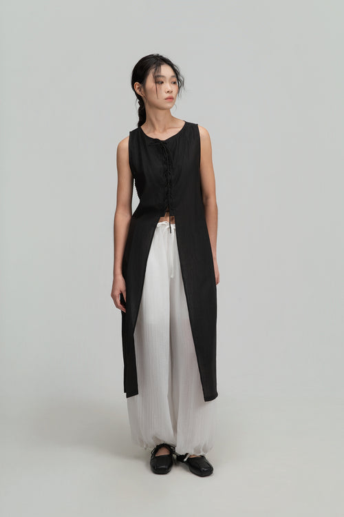 Crisscross Longline Bottom Slit Tank Top (Black)