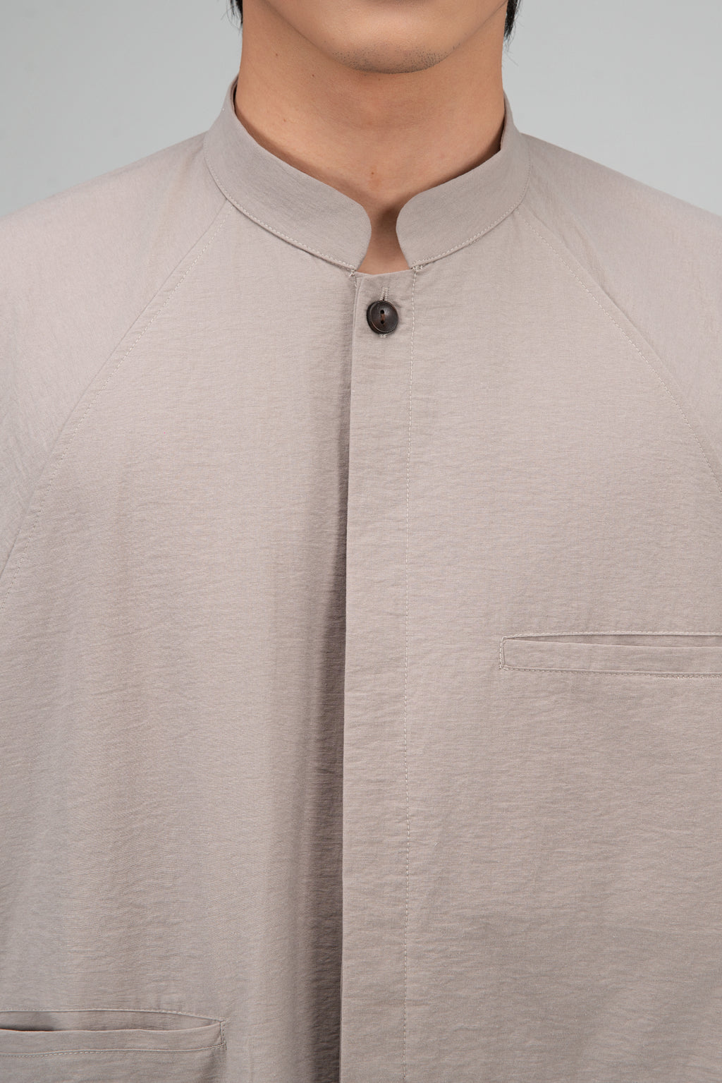 Gender Neutral Mandarin Collar Outer Blouse (Oat Grey)