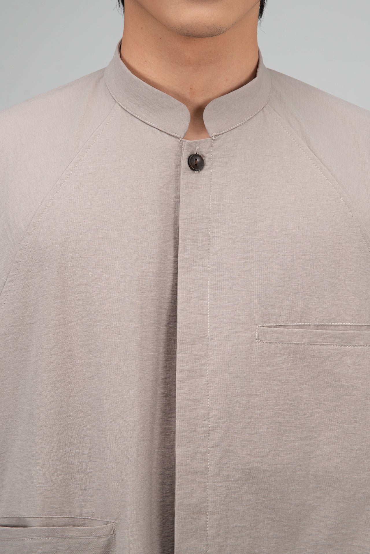 Gender Neutral Mandarin Collar Outer Blouse (Oat Grey)