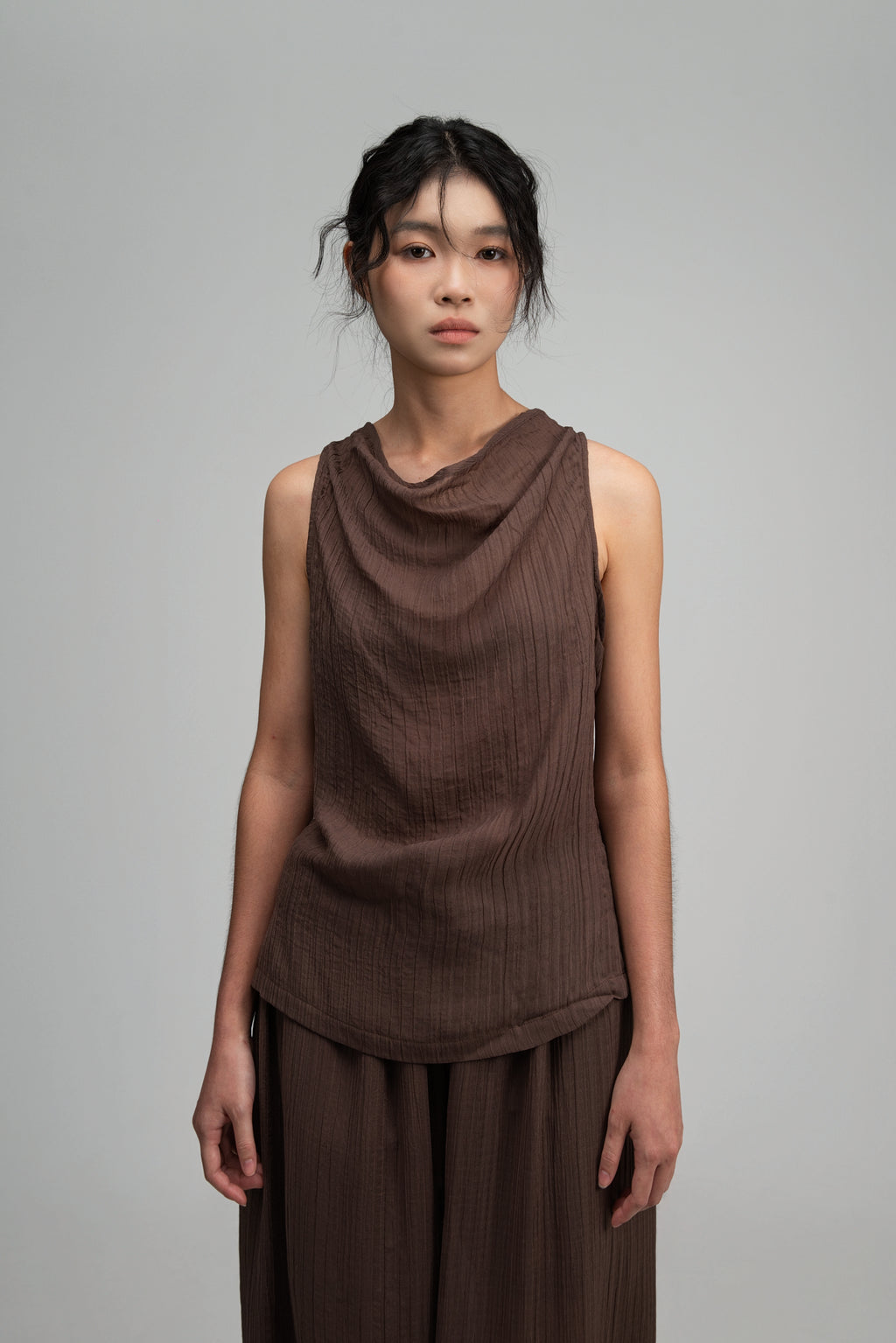 Soft Drape Neck Tank Top (Brown)