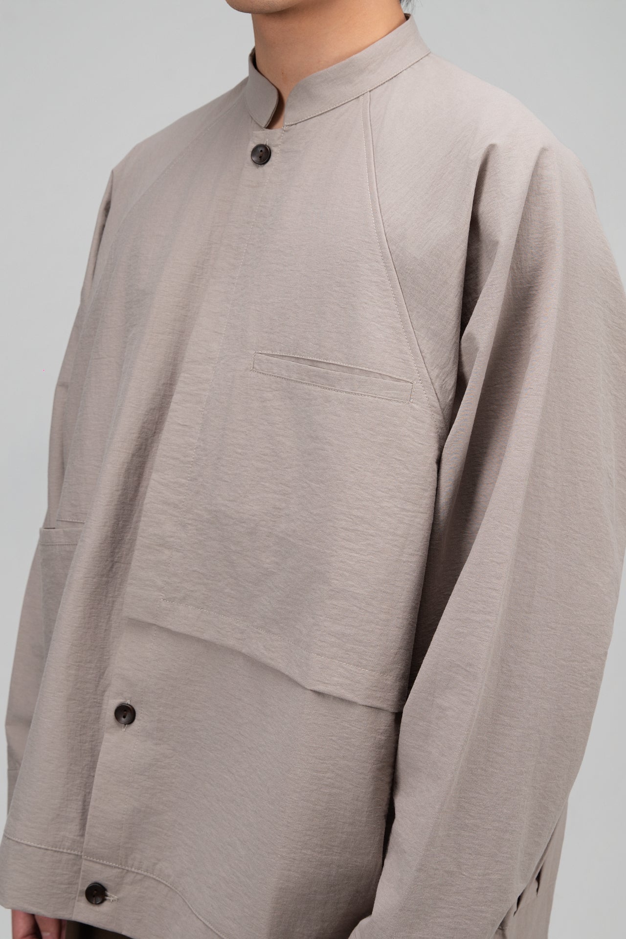 Gender Neutral Mandarin Collar Outer Blouse (Oat Grey)