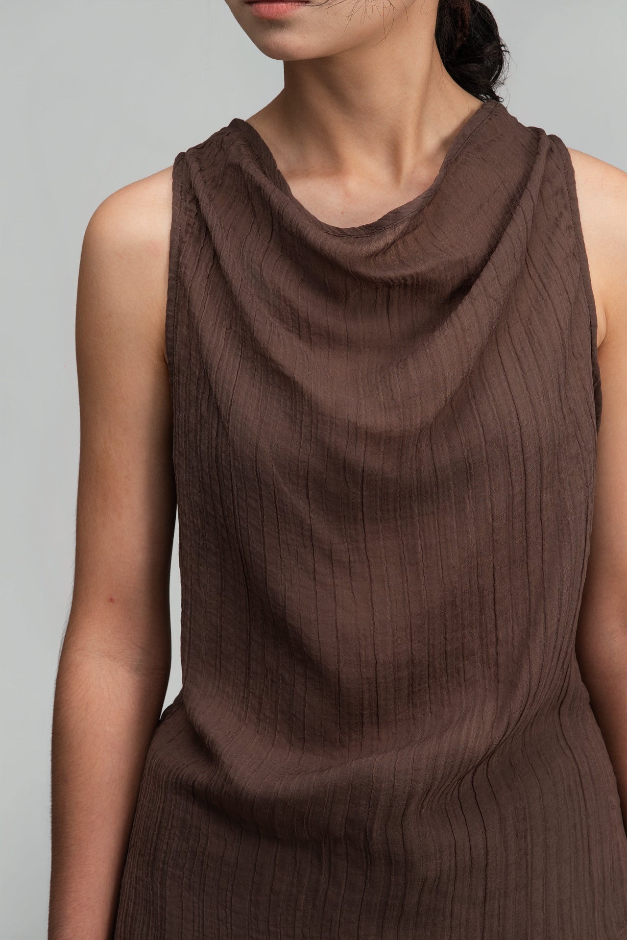 Soft Drape Neck Tank Top (Brown)