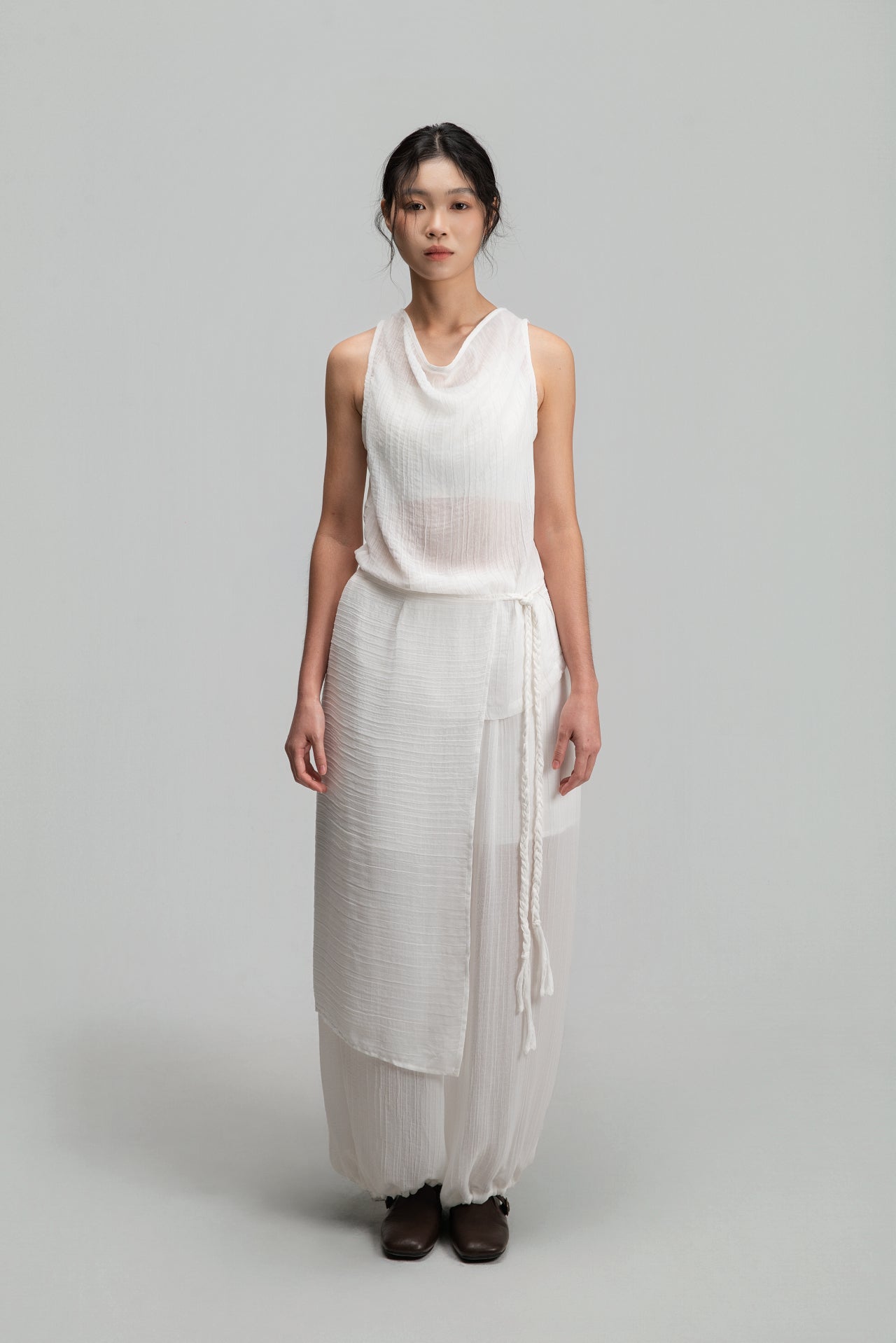 Soft Braided Tie Overlay Pareo (White)