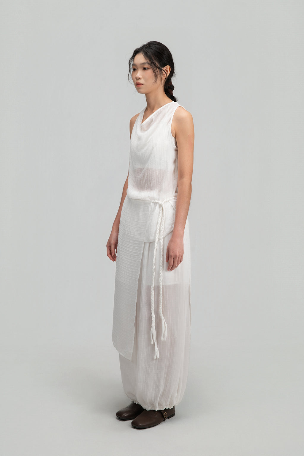 Soft Braided Tie Overlay Pareo (White)