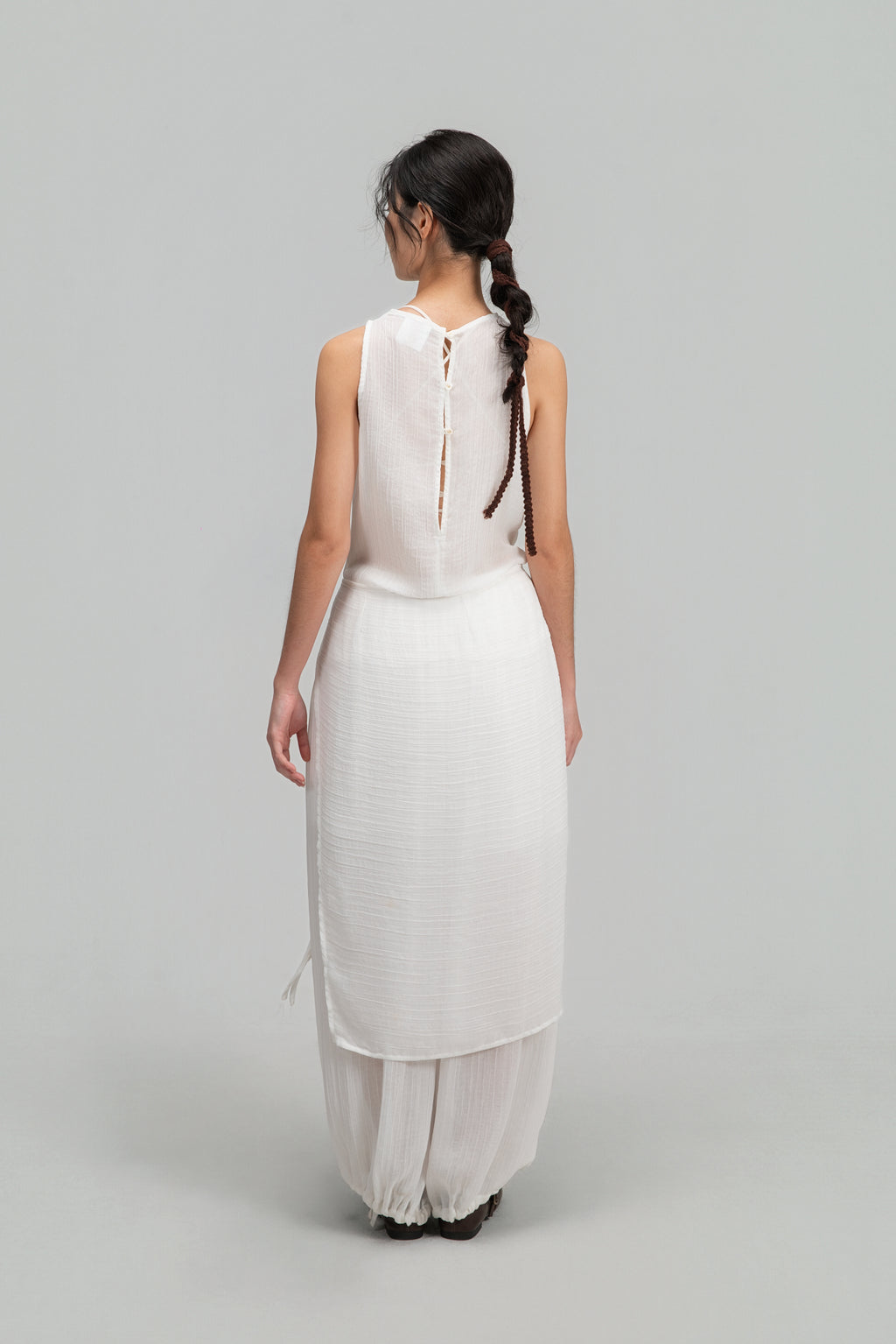 Soft Braided Tie Overlay Pareo (White)